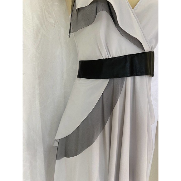 Cut25 Yigal Azrouël Dress Spaghetti Strap Draped Gray Black Leather V Ne… - Picture 4 of 8